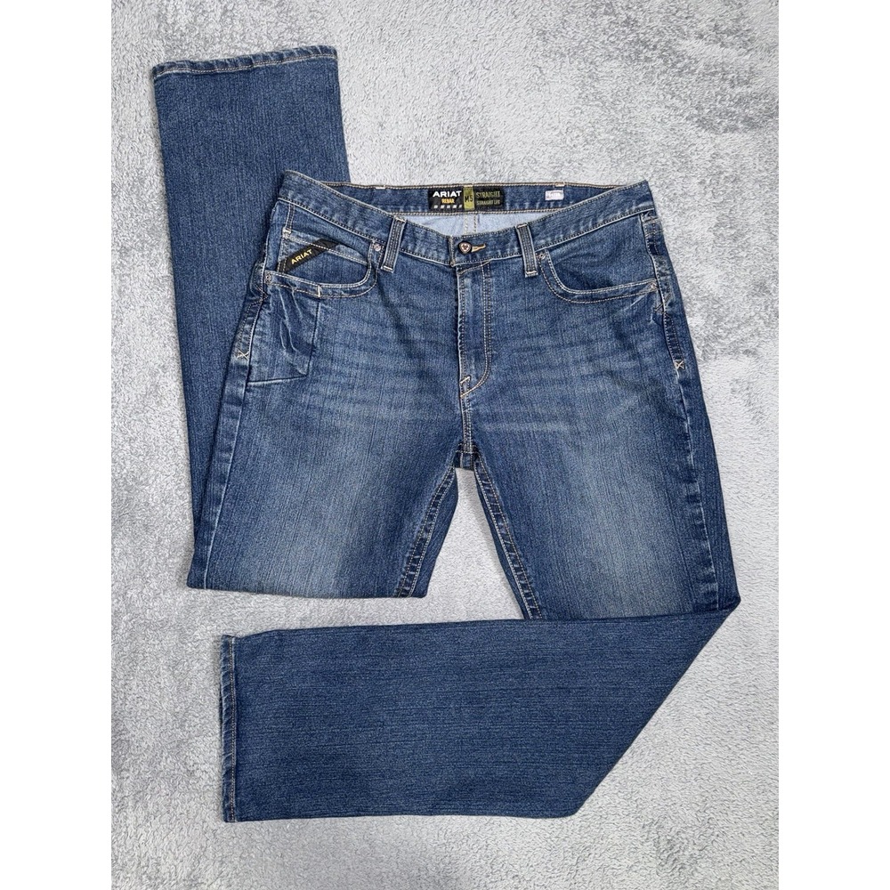Ariat Rebar Edge Straight Leg Jeans Men 38x38 Western Cowboy Stone Wash Denim